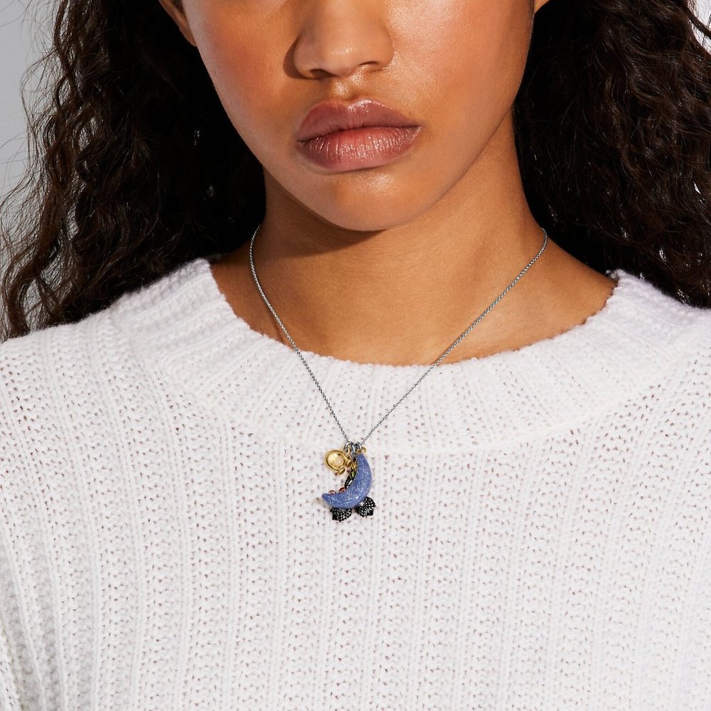 🌿 Coach Jet Flower Charm rose pea Necklace